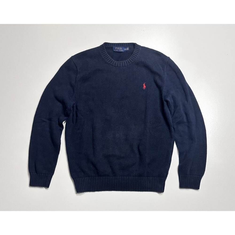Polo Ralph Lauren Mens Crewneck Sweater Navy Blue Red Pony Logo Size Medium